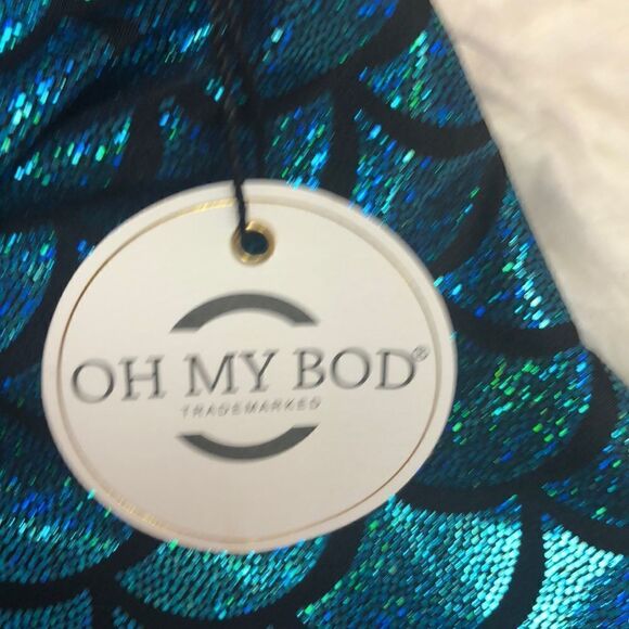 NWT OH MY BOD Blue mermaid shimmer Capri leggging - Picture 2 of 7